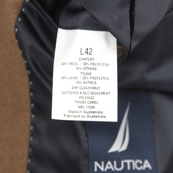 Nautica Mens Classic fit Overcoat Coat 42L Wool Beige Camel Solid E05718 - Picture 4 of 6